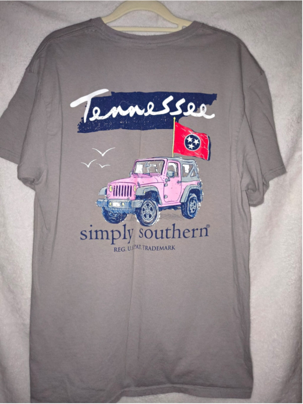 Simply Southern Tennessee T-Shirt - Pink Jeep Wrangler Gray Tee -Unisex Large
